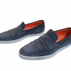Santoni Men's Navy Blue Suede Loafers Size 11